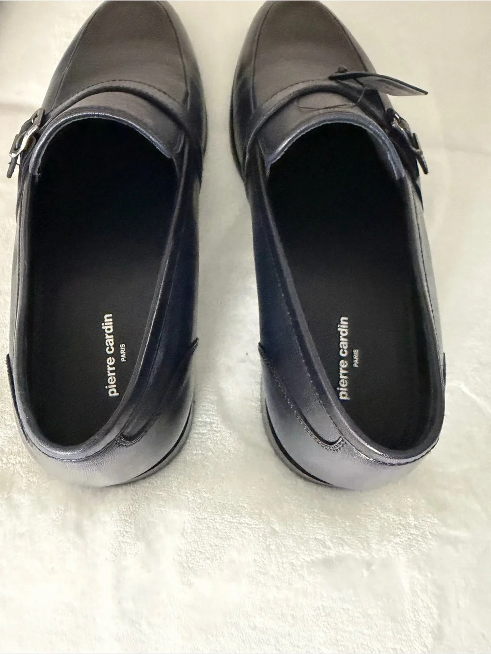Pierre Cardin Black Leather Slip-On Loafers with Buckle Accent